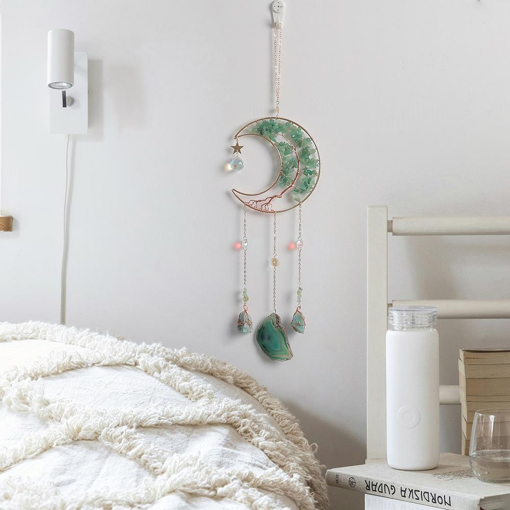 Natural crystal gravel moon chimes handicrafts DIY sun pendant amethyst sun catcher