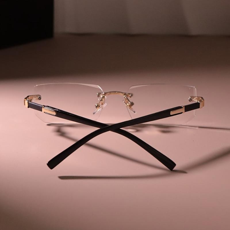 [Chic Rectangle Glasses for Men] Chic Rimless Rectangle Glasses for Men & Women - Vintage-Inspired, Clear Lens, Zinc Alloy Frame