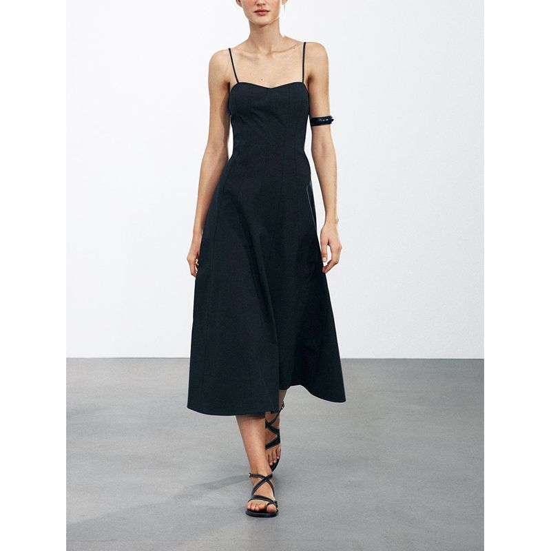 Summer New Product Women's Clothes Cotton A- Line Hem V Neck Sleeveless Poplin Strap Length Dress 2973654