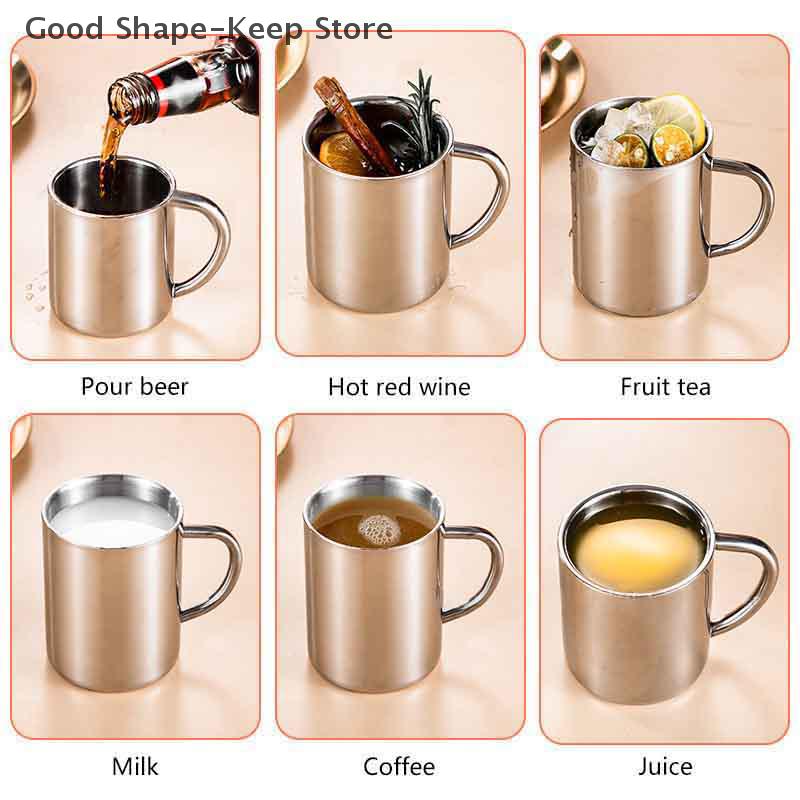 304 Stainless Steel Double Wall Coffee Mug Without Lid Portable Cup Travel Tumbler Jug Children's Milk Tea Cups Office Water Mug