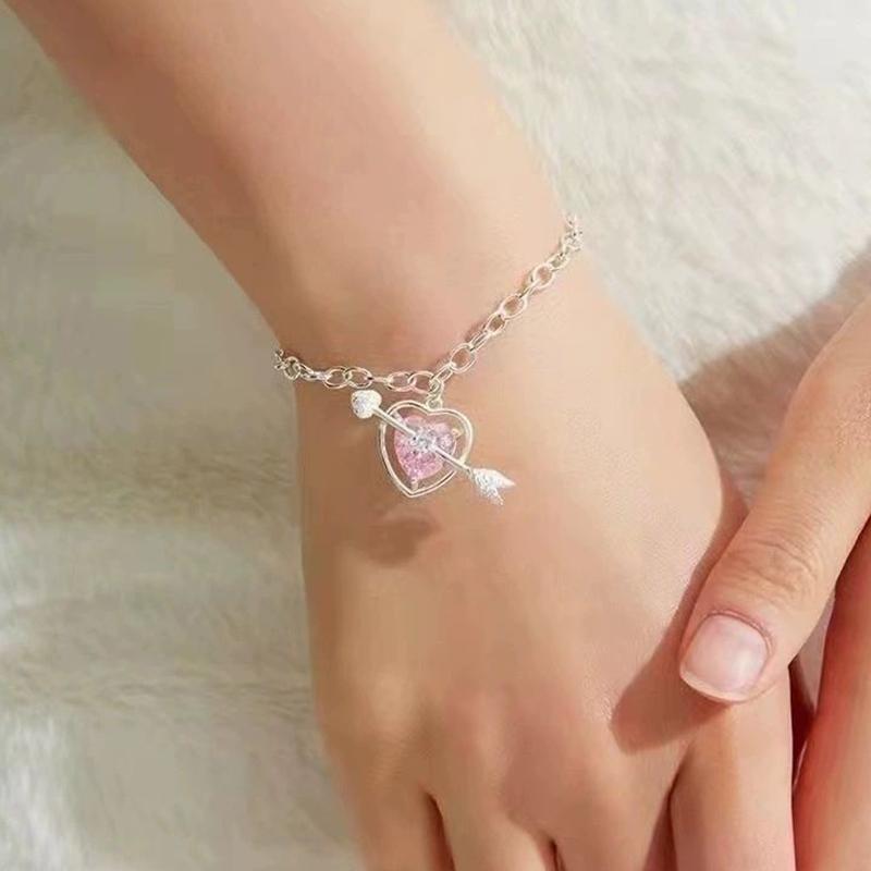 Angel Peach Heart Water Drop Pendant Necklace Jewelry Pink  Girl Sweet Cool Clavicle Chain Aesthetic Y2K Accessories