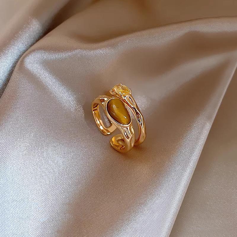 

Maillard искусственный камень тигровый глаз двухслойное открытое кольцо ретро легкая роскошь высококлассное кольцо темперамент универсальное украшение женщины