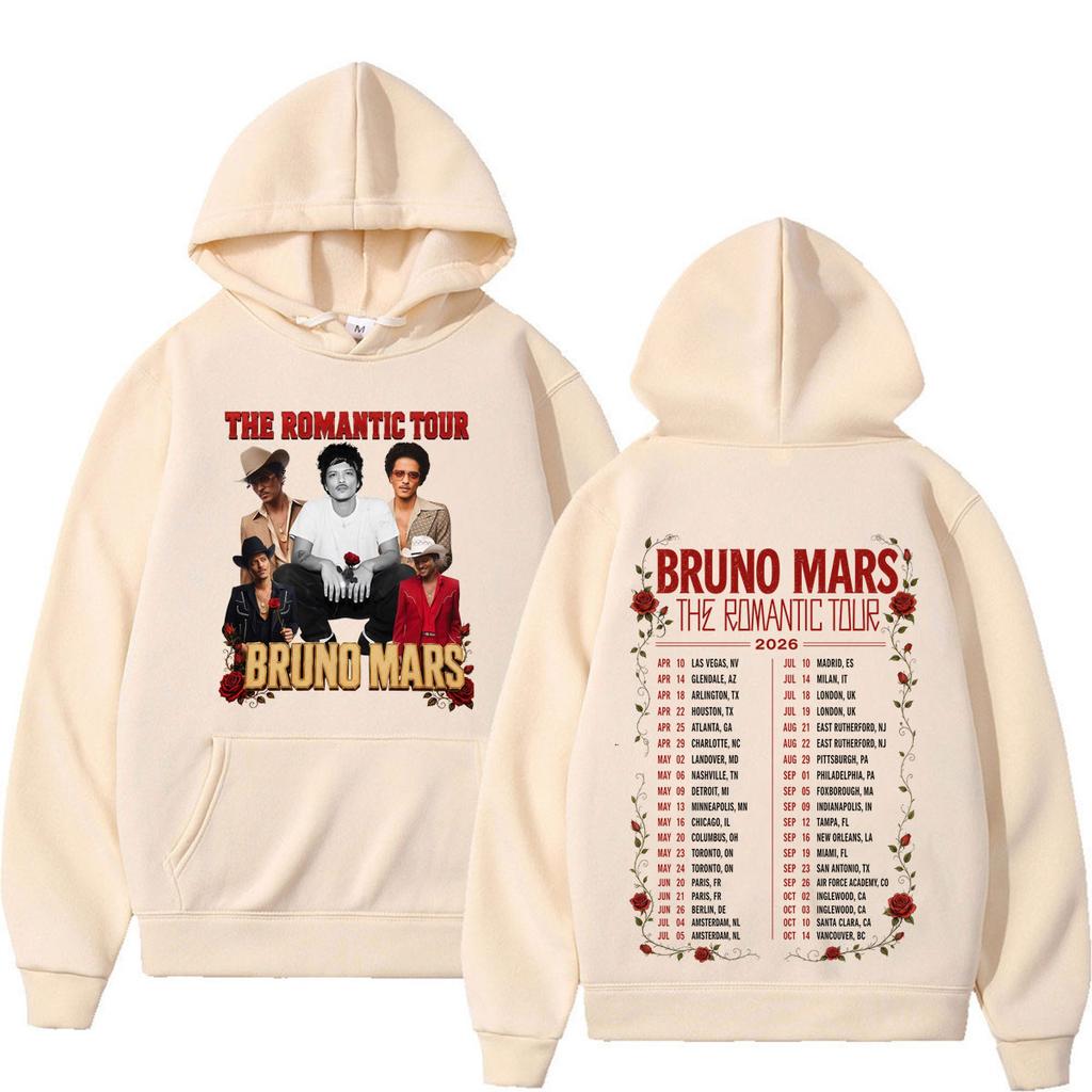 Bruno Mars The Romantic Tour Print Hoodie Man Woman Gothic Punk Sweatshirts Winter Loose Casual Pullover