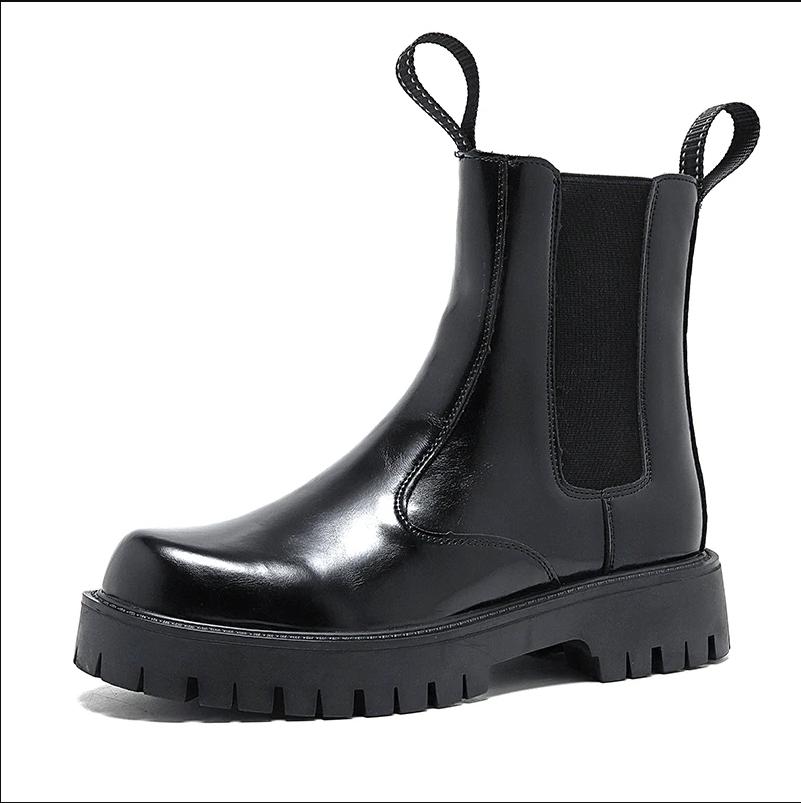 Men's Leisure High Top Chimney Boots Black White Shoes Cowboy Genuine Leather Boot Platform Long Chelsea Botas Hombre Zapatos