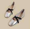 Fashion Silver Single Shoes Women's 2025 Spring New French Square Head Low Heel Retro Ballet Light Mouth Mary Jane Shoes for Women Pumps