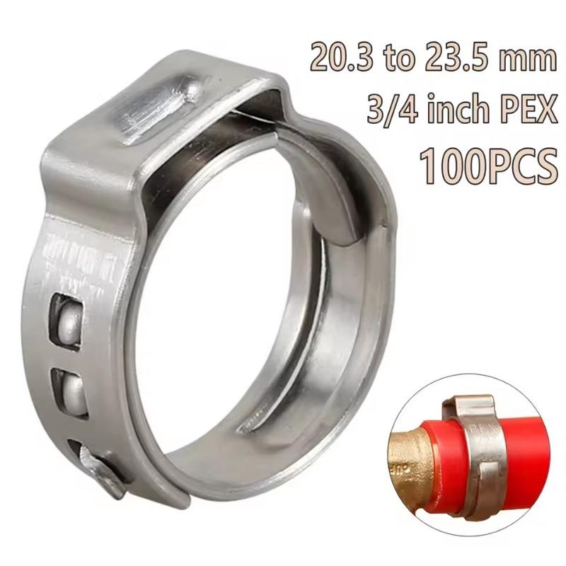100PCS 3/4 Inch PEX Pipe Clamps, 304 Stainless Steel Quick Install Crimp Rings for Plumbing