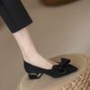 Coarse heel professional women's shoes new black pointed middle heel single shoes women's versatile comfortable high heels trend