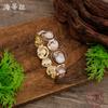 New Enamel Irregular Round Petal Elastic Bracelet Women's Creative Geometric Hollow Flower Bracelet