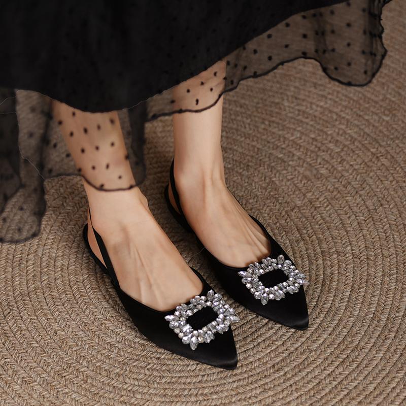 Mode Låg Klack Strass Sandaler Damskor 2024 Nya Sommar Mode Fyrkantiga Klackskor för Kvinnor Sandalias De Mujer