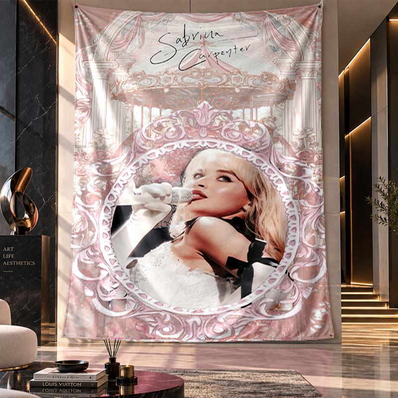 Wandbehang-Gobelin, Stoff-Hintergrund mit Aufdruck von Sabrina Carpenter für Schlafsaal-Party-Dekoration