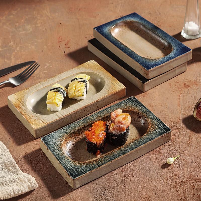 Vintage Kiln Glaze Ceramic Rectangular Dinner Plate Set