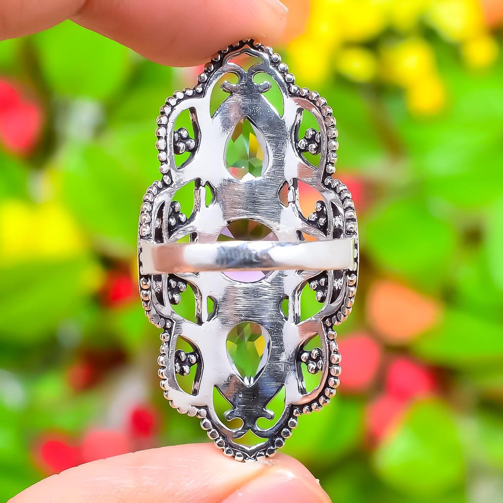 Amethyst Gemstone Handmade 925 Sterling Silver Jewelry Ring Size 10 i2I07