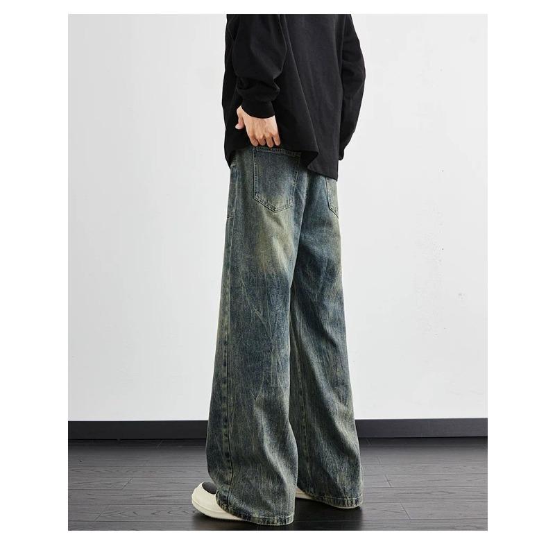High Street American Pants Washed Jeans Men's Summer New Retro Loose Straight Leg Wide Leg Pants