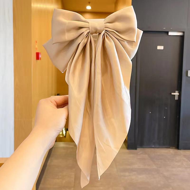 Elegant Bow Ribbon Hair Clip for Women Fashion Solid Satin Spring Clip Simple Hairpin Headband with Clips Girls Hair Accessories