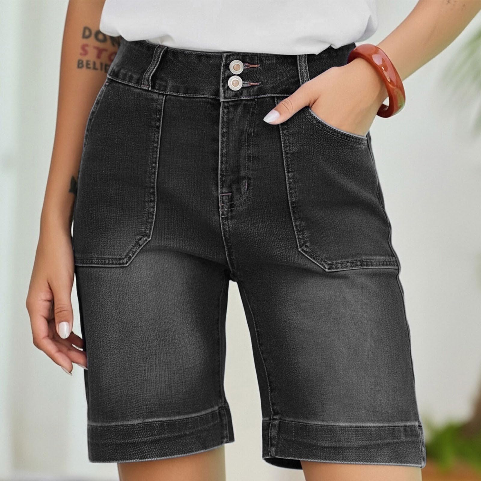 

Ladies Casual Versatile Fashionable Denim Shorts L чёрный