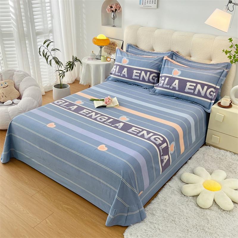 Simple Geometric Pattern Bed Sheet Set 100% Cotton Skin Friendly Flat Sheets with Pillowcase Thickened Queen Size Bedding Set