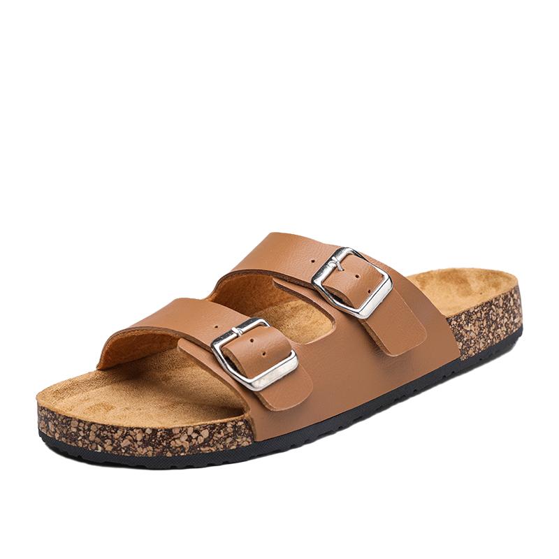 Fashion Luxury Leather Cork Sandals Summer Male Women Mules Slippers Clogs Beach Shoes Classic Buckle Slides Slippers for Men Slippers
