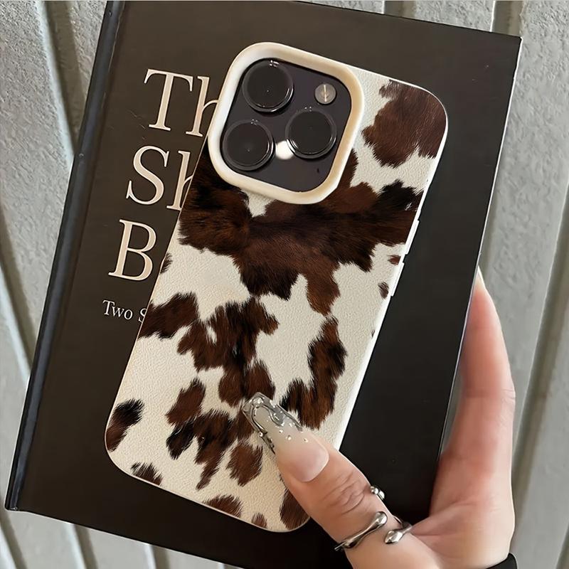 Cow Print Leather Texture Funda Phone Case for iPhone17 Air 16 16e 15 13 12 11 ProMax Pro Plus,Anti-Scratch Protective Cover