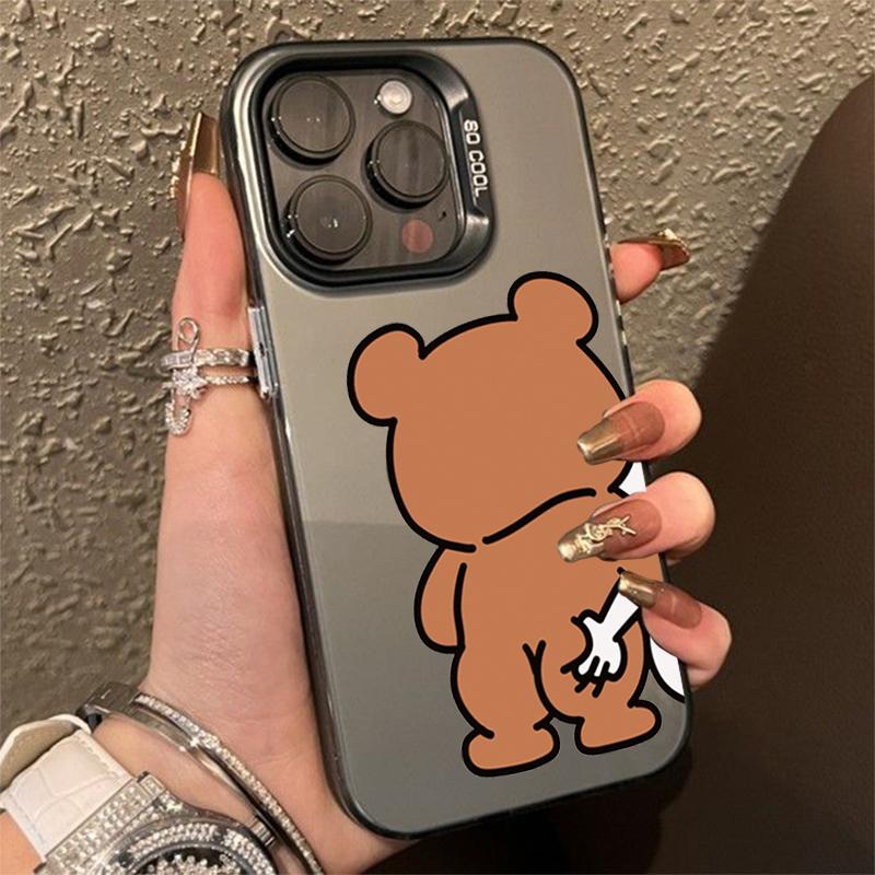 Cute Rabbit Bear Couple Design TPU Basic Phone Case For iPhone 16 15 Pro Max 14 13 12 11 XS X XR 7 8 Plus 16E Matte Hard Cover