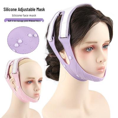 Adjustable Silicone Compression Face Mask Strap with Velcro, Non-Slip Double Chin Lifting Bandage with Massage Protrusion