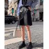 Women's Fall Winter Plus Size PU Leather Wide Leg Knee-Length Pants Elastic Waist Capris Plus Size Shorts Hip-Hiding Mini Shorts