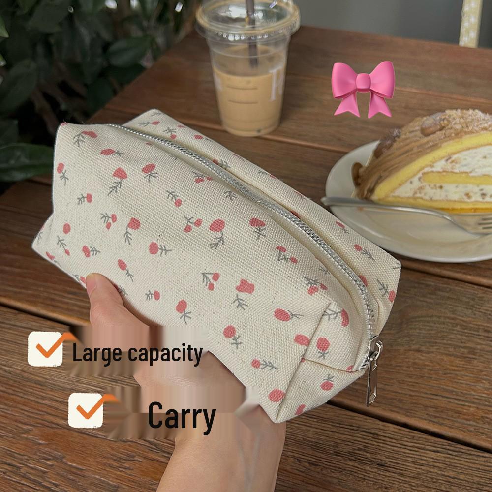 Floral Fresh Pencil Case, INS Style, High Aesthetic Value, Large Capacity, Girlish Design, Single-Layer Stationery Storage Bag for Students.
