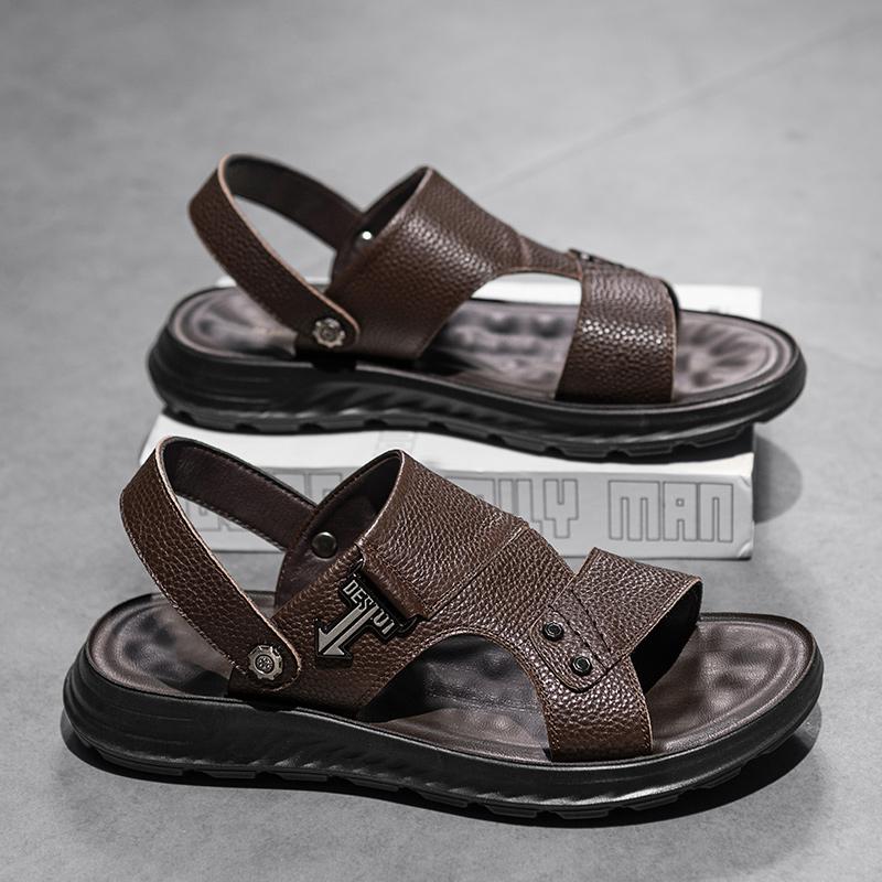 

Fashion Casual Male Leather Slippers All-match Male Flats Summer Half Drag New Arrival Men s Sandals Real Leather Outdoor Beach Shoes 39 коричневый