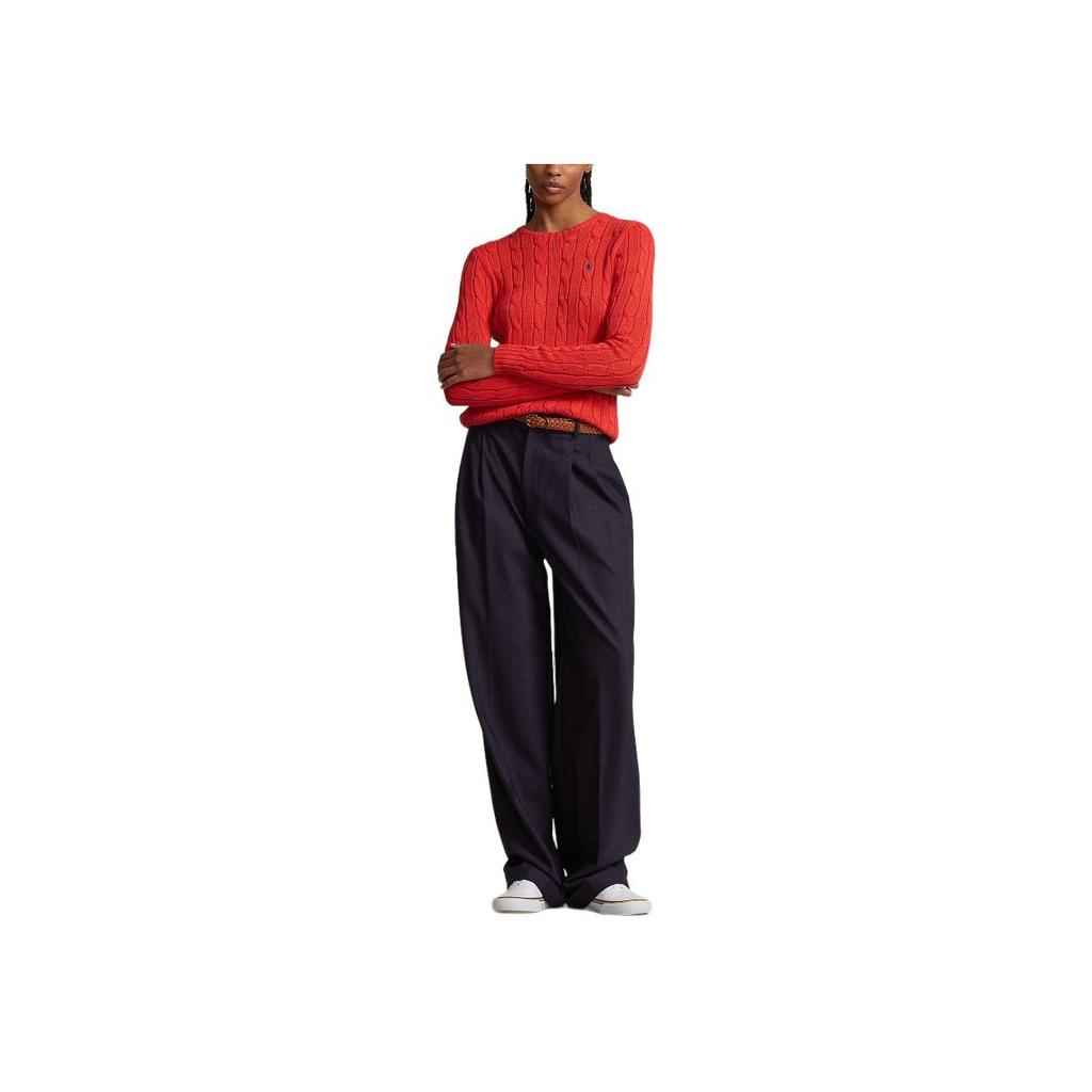 Polo Ralph Lauren SS24 Solid Slim Fit Cable Knit Crew Neck Long Sleeve Sweater Women sweater Bright-Hibiscus WMPOSWENC020890-600