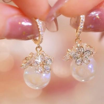 Temperament Flower Drop Earrings for Women Colorful Princess Engagement Wedding Banquet Earring Gift