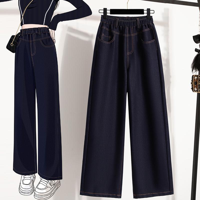 DIMANAF 2025 Autumn Denim Plus Size Women Jeans Pants Elastic Basic Blue High Waist Trousers Oversize New Pants 5XL