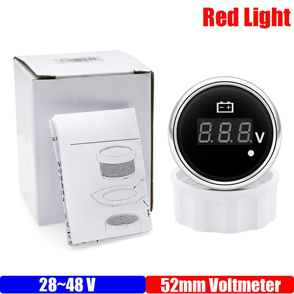8-32V,28-48V 52mm Voltmeter with Warning Red Light Digital 52mm Voltage Car Gauge Waterproof Auto Marine Yacht 12V24V36V
