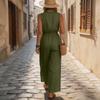Sleeveless Wide Leg Jumpsuit for Women with Drawstring Waist V Neck Loose Fit Casual Outfit