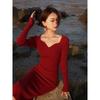 Autumn Chic Unique Waist Long Dress Engagement Toast Temperament Muse Fan Premium Red Long Sleeve Dress