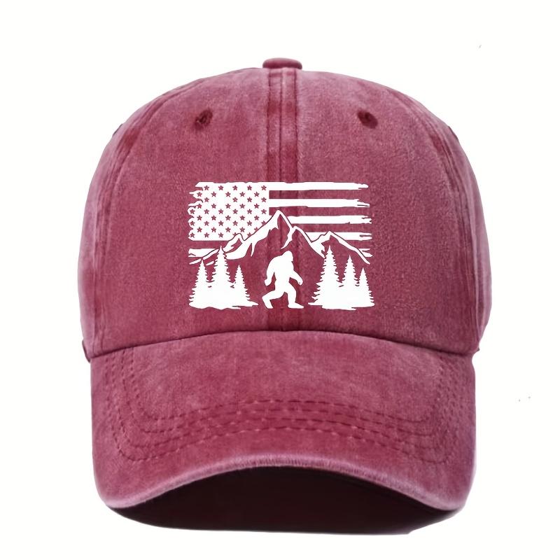 Adjustable Breathable Baseball Cap for Men  Sun Protection Outdoor Dad Hat with American Flag Mountain Pine Tree Designar