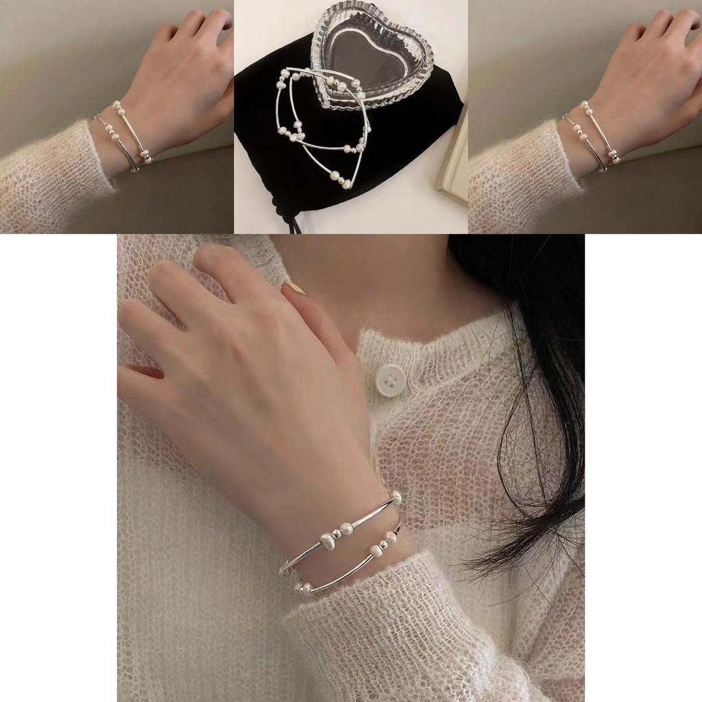 Layer Luxurious Double Pearl Necklace Bracelet For Women With Design Geometric