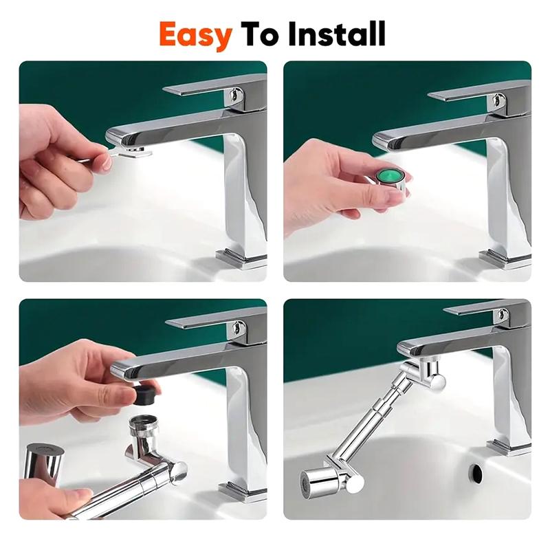 1440° Rotatable Scalable Metal Faucet Bathroom Tap Splash-Proof Bubbler Kitchen Faucet Filter Nozzle Tap Saving Water Extender