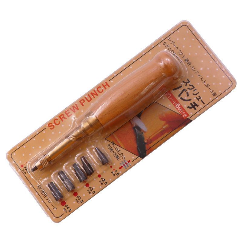 Hole Punch Screw Removable Book Drill Auto with 6 Size Tip 1.5-4mm Automatic Belts Screw Punch Leather Tool