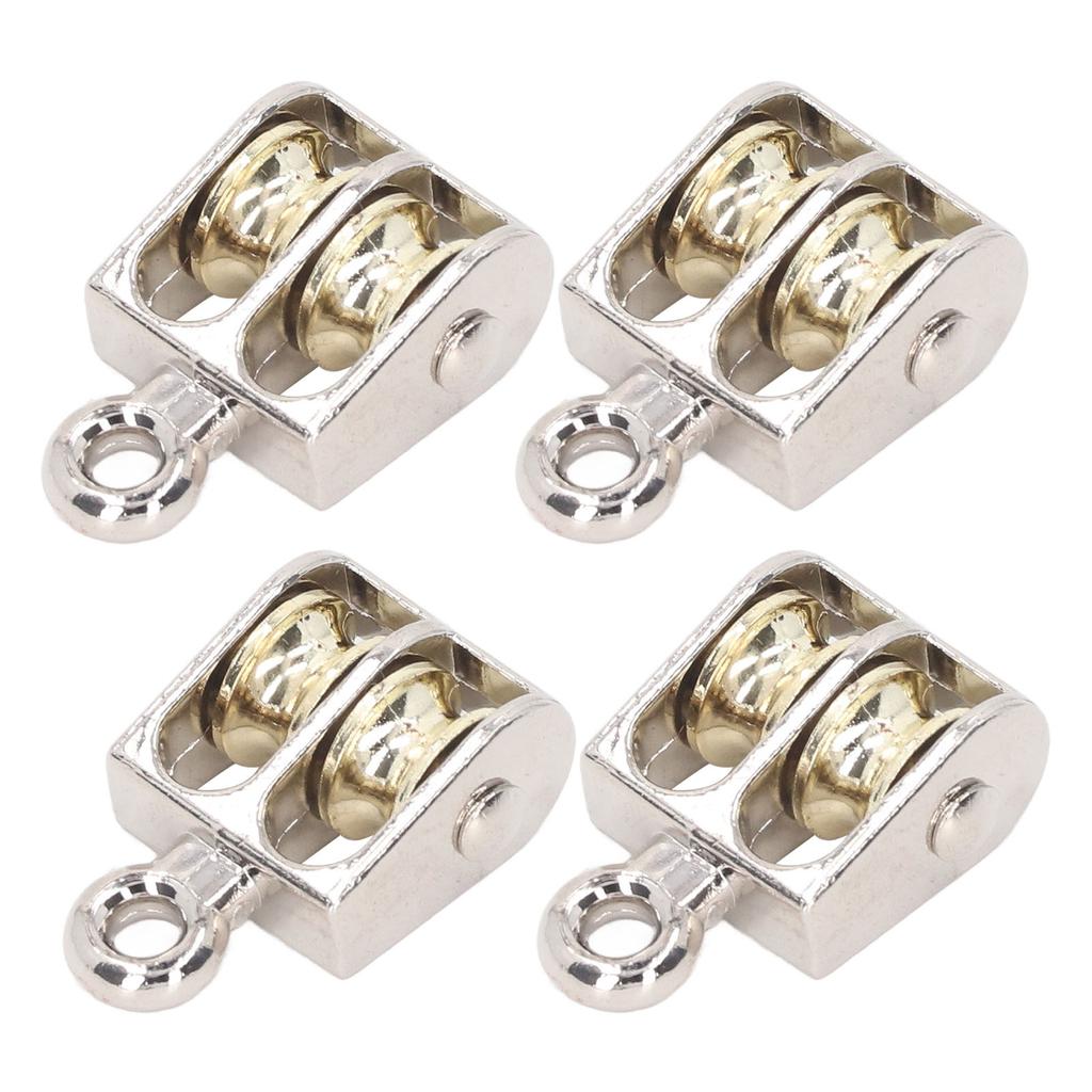 4 Pcs Double Pulley Block 100KG 220LBS Bearing Zinc Alloy Crane Lifting Dual Pulley Roller