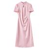 Elegant New Chinese Style Jacquard Puff Sleeve Midi Dress