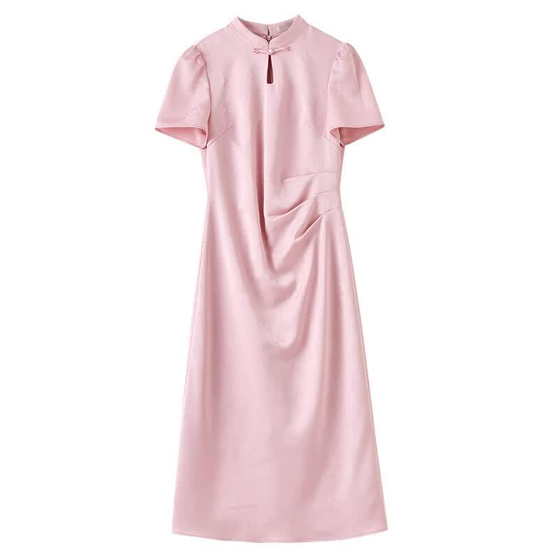 Elegant New Chinese Style Jacquard Puff Sleeve Midi Dress