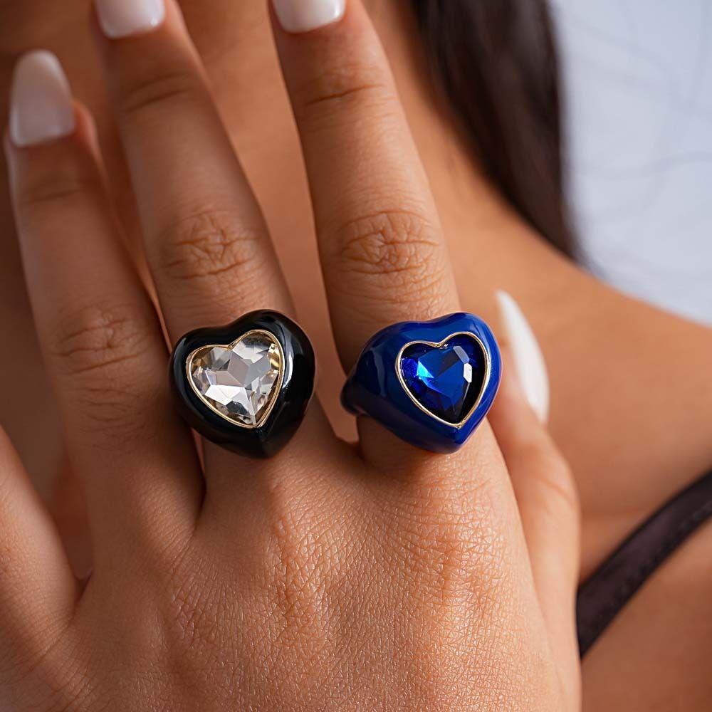 Love Heart Geometric Ring Candy Color Big Dome Plain Ring Jewelry Accessories Opening Ring  Party