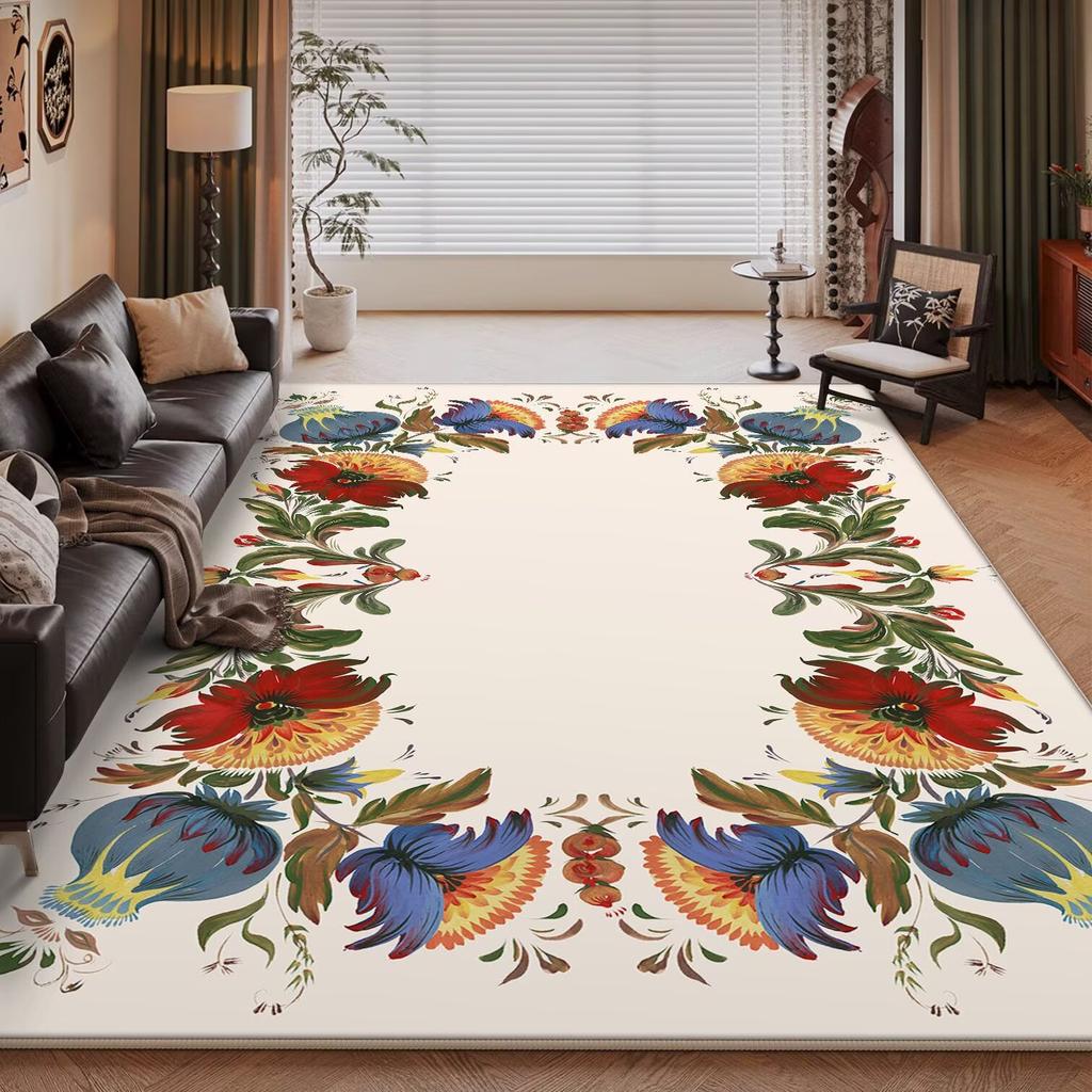 Alfombra Nórdica de Lujo Ligero para el Hogar, Dormitorio, Tamaño Grande, Floral Pastoral, Alfombras para Sala de Estar Lavables, Alfombra para Salón, Felpudos para Vestíbulo de Hotel