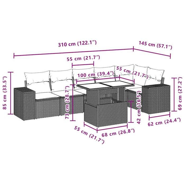 VidaXL Garden Lounge Set 7 Pcs with Cushions Black Wicker 3269175