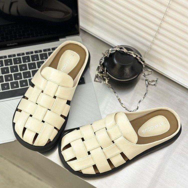 Woven pig cage shoes women's summer thick soles without heels lazy shoes new spring and autumn super fire bag head half slippers