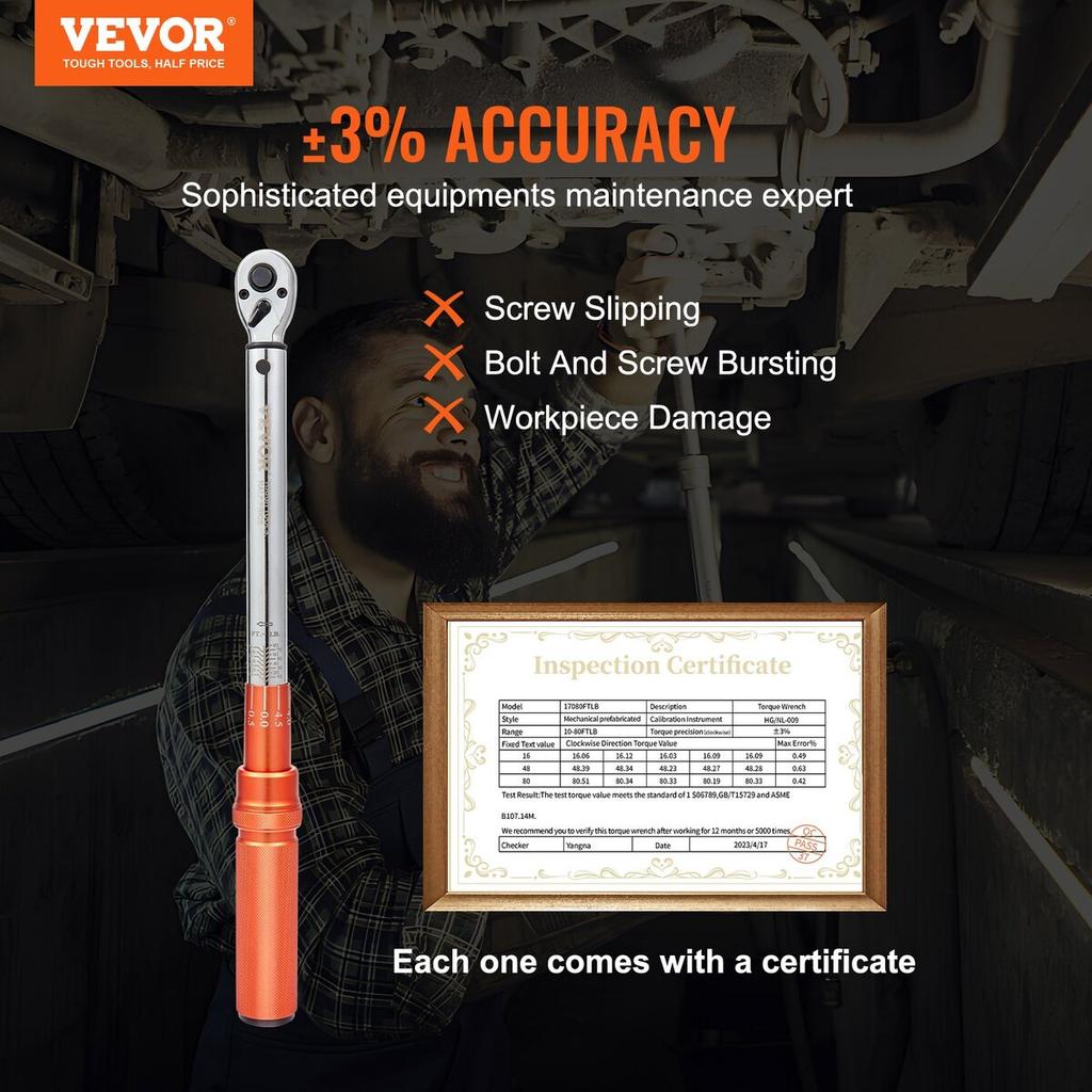 Torque Wrench, 3/8-inch Drive Click Torque Wrench 10-80ft.lb/14-110n.m, Dual-Direction Adjustable Torque Wrench Set, Mechanical Dual Range Scales