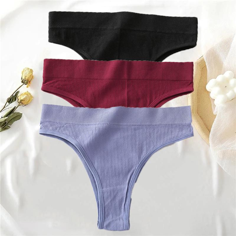 Set da 3 Pezzi Mutandine da Donna in Cotone Tanga Senza Cuciture a Vita Alta Comode Sexy Biancheria Intima Femminile Slip Perizoma S-XL