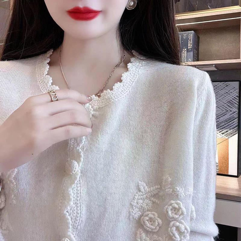 Early Autumn Women's Round Neck Knit Cardigan - Solid Color, Lightweight, Loose Wool Sweater