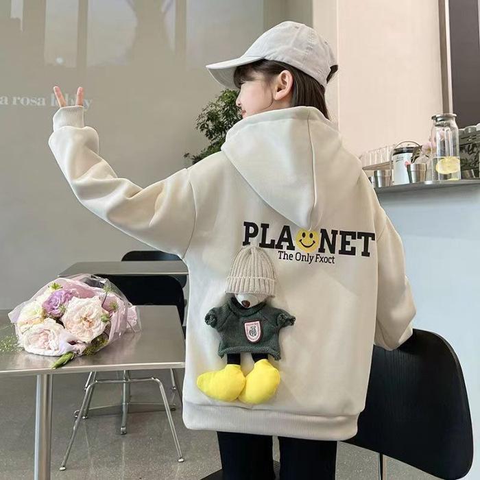 

2025 Spring & Autumn Girls Cartoon Hooded Coat - Fashionable Kids Clothing for Middle and Big Girls 160cm