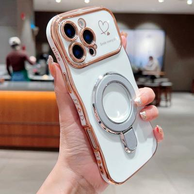 För iPhone 16 Pro Max Skal med Ställ TPU Telefonskydd Baksida Krullig Form Kärlekshjärta