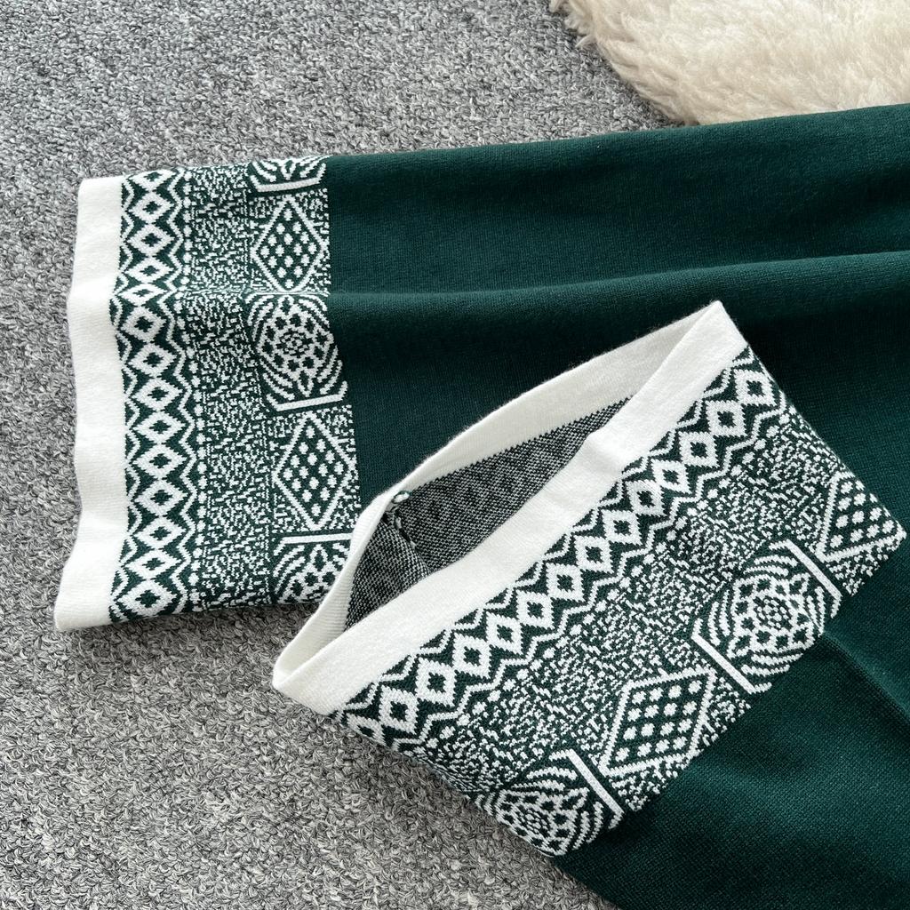 Autumn Winter Women Vintage Jacquard Knitted Sweater Trouser Two Piece Set Full Sleeve Pullover Tops and Wide Leg Pant Tracksuit